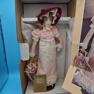 Vintage Franklin Mint Heirloom Doll Porcelain The Ribbon And Lace‎ Seller CIB